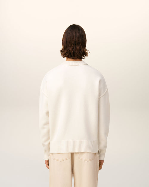 Pull Blanc Col Rond Ami De Coeur En Laine