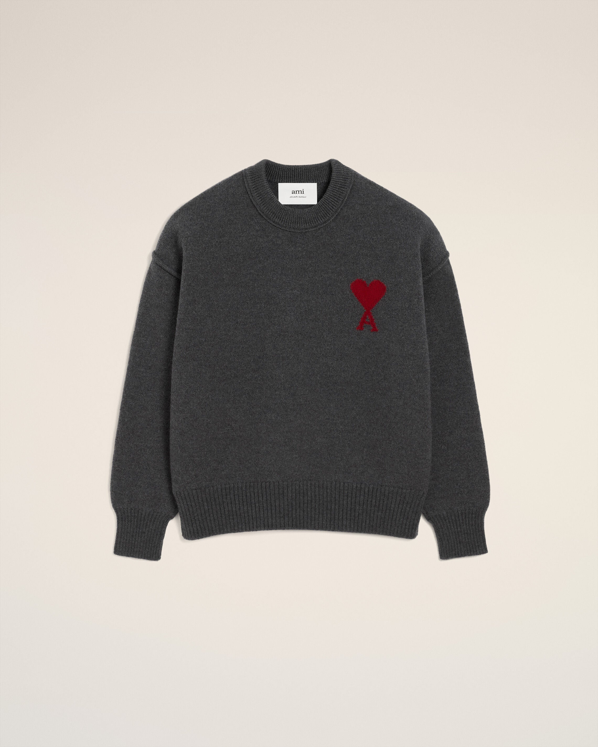 Pull Gris Col Rond Ami De Coeur En Laine