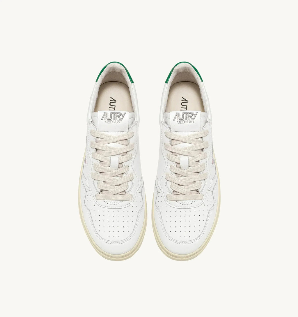 AUTRY - Baskets medalist low en cuir blanc et vert